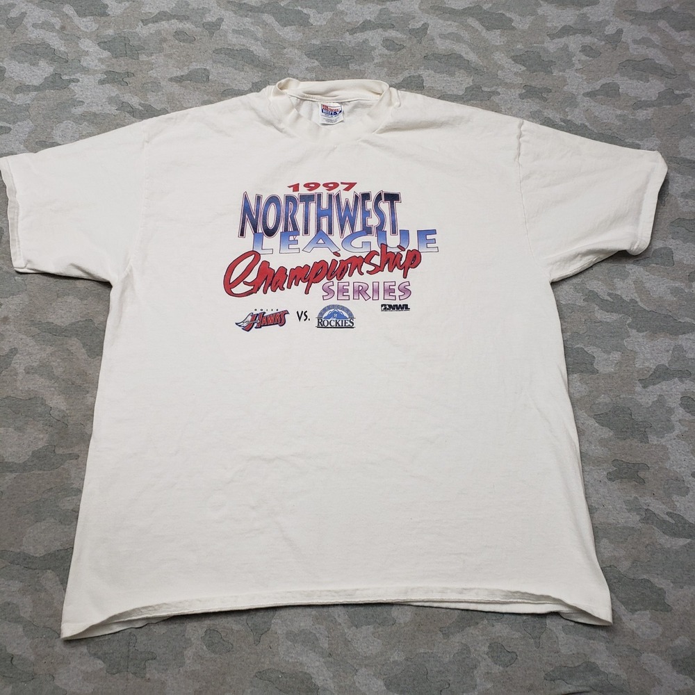 VTG Bosie Hawks Northwest League Hanes Shirt Mens 2XL White Beefy-T Short Sleeve